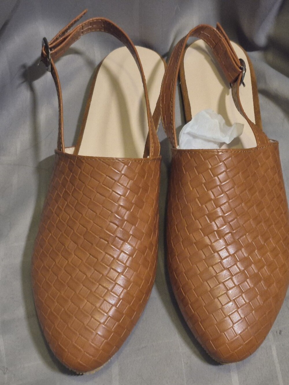NWOT Leather Women's Woven Slingback Flats in Cognac Brown